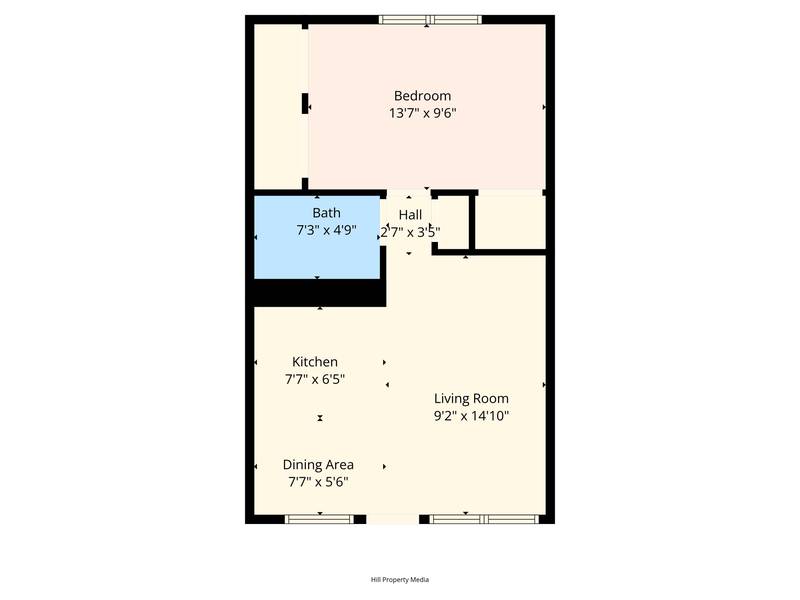 1 Bed 1 Bath Floor Plan - Warner Street Apartments